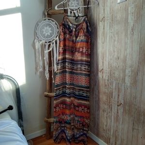 Aztec Design Button Front Maxi Boho Western